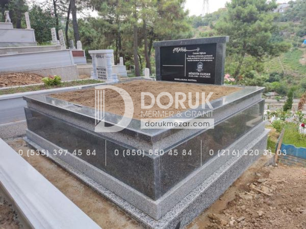 Çift Kişilik Siyah Gri Granit Komple 5cm Kalınlıkta Blok Mezar