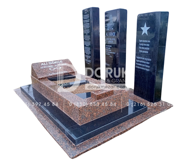 Kırmızı ve Siyah Granit Anıt Mezar Modeli