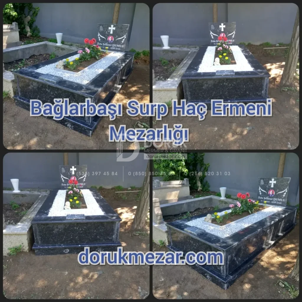 Bağlarbaşı Surp Haç Ermeni Mezarlığı - Komple Siyah Mermer Mezar