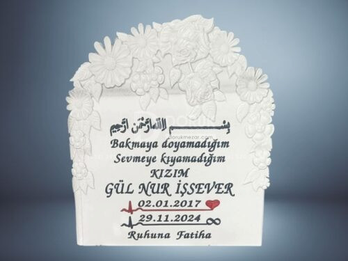 Çiçek Desenli CNC Kabartmalı Mezar Taşı