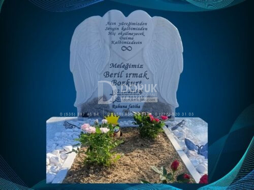 Melek Kanatları ve Kalp Figürlü 3D CNC Mezar Taşı