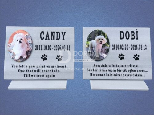 Kaide Üzerinde Porselen Resimli Mermer Pet Anıt Taşı